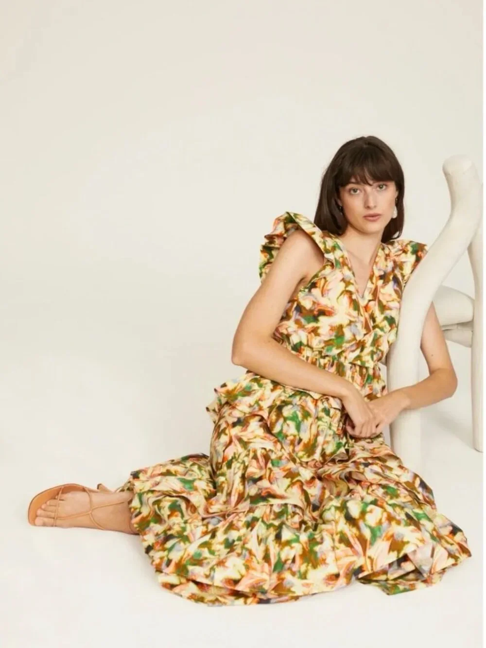 MARIE OLIVER Marisol Maxi Dress Tiered Ruffles Statement Gown Party Sleeveless